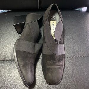 Wesley & Co.Black Stretch Suede Block Heel Loafers Size 7 1/2